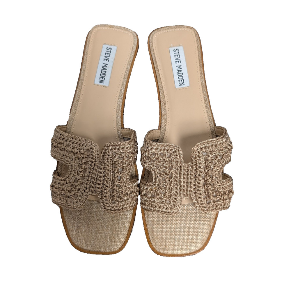 Steve Madden Hadyn Sandals Womens 9 Crochet Raffia Brown Beach Old Money Coastal